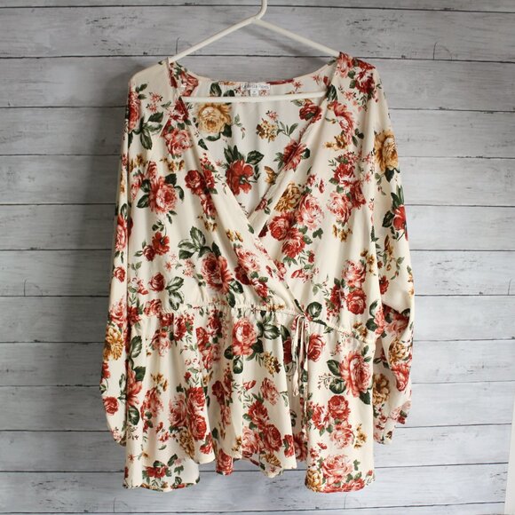 Ophelia Roe Women's Top Plus Size 2X Floral Blouse 3/4 Sleeve - Picture 1 of 7